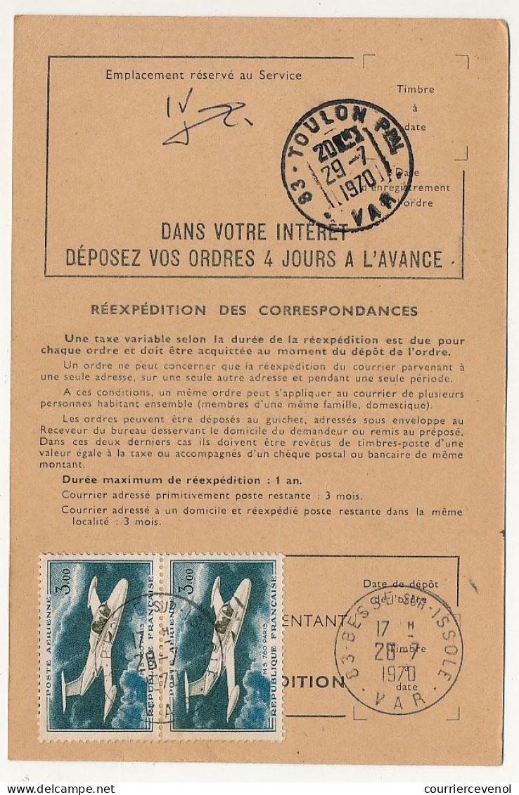 FRANCE - 12 ordres de réexpédition, affranchis timbres avions dont 5,00F Caravelle, combinaisons diverses