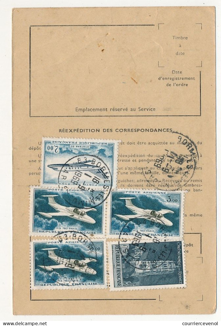 FRANCE - 12 ordres de réexpédition, affranchis timbres avions dont 5,00F Caravelle, combinaisons diverses