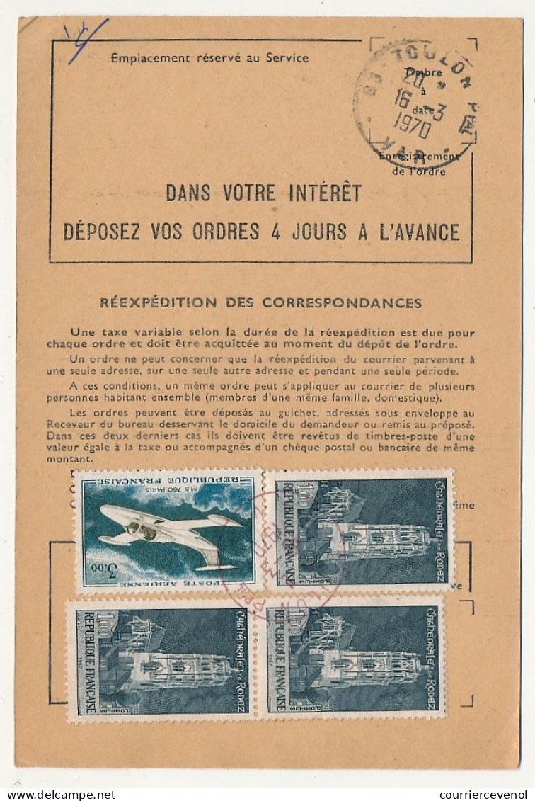 FRANCE - 12 ordres de réexpédition, affranchis timbres avions dont 5,00F Caravelle, combinaisons diverses