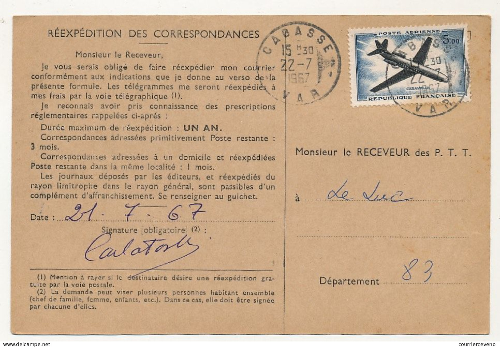 FRANCE - 12 Ordres De Réexpédition, Affranchis Timbres Avions Dont 5,00F Caravelle, Combinaisons Diverses - Brieven En Documenten