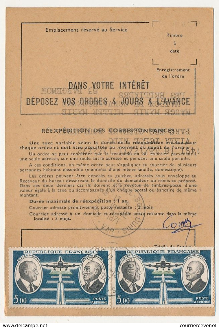 FRANCE - 12 ordres de réexpédition, affranchis timbres avions dont 5,00F Caravelle, combinaisons diverses