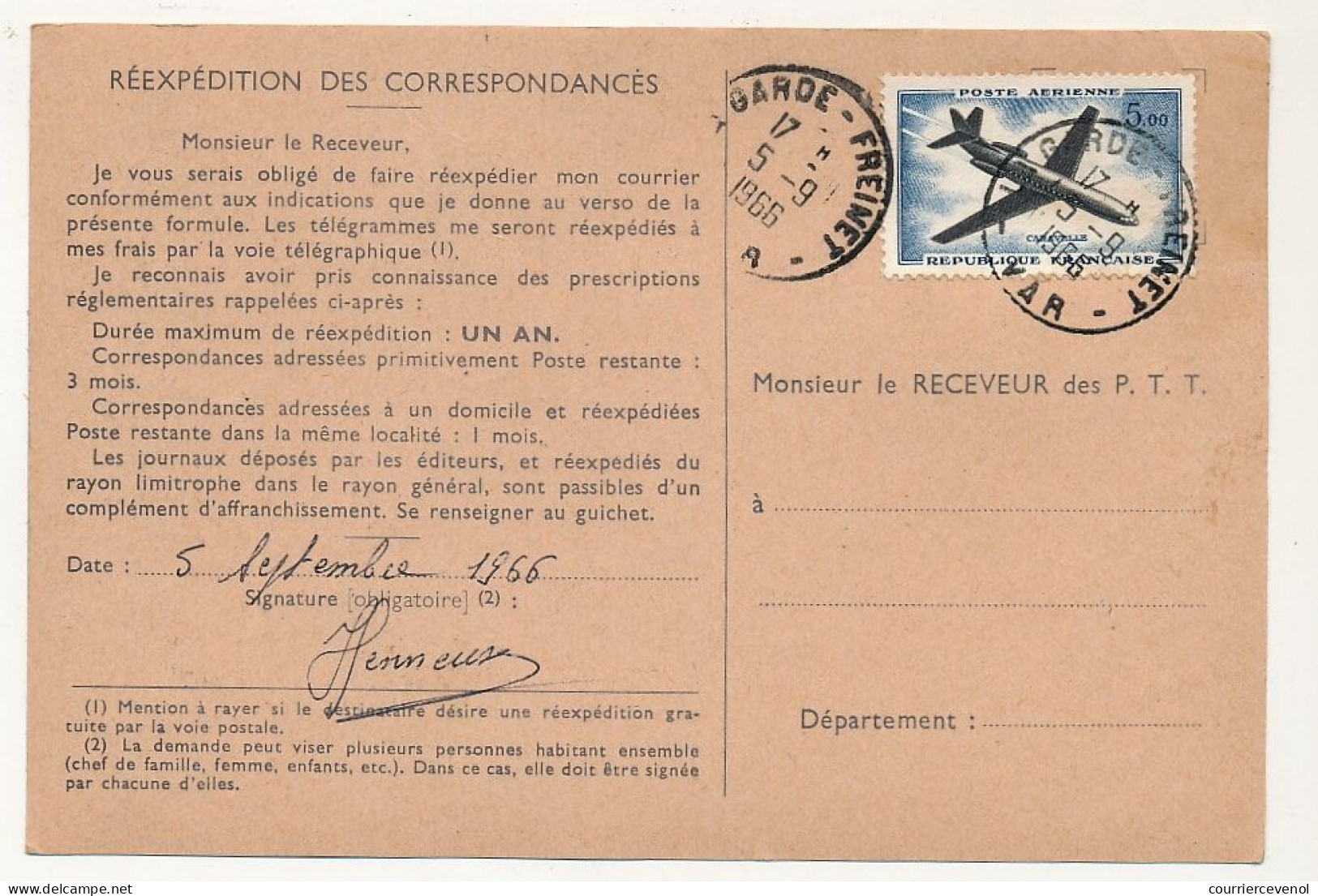 FRANCE - 12 Ordres De Réexpédition, Affranchis Timbres Avions Dont 5,00F Caravelle, Combinaisons Diverses - Briefe U. Dokumente