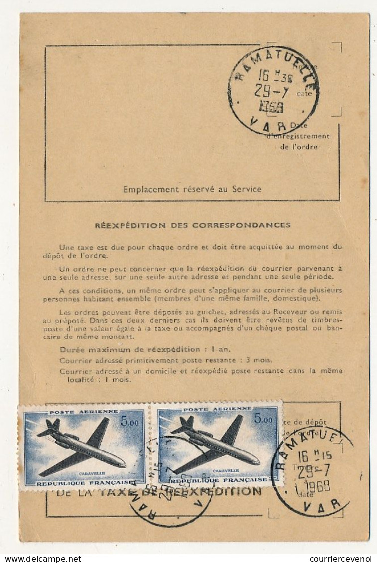 FRANCE - 12 Ordres De Réexpédition, Affranchis Timbres Avions Dont 5,00F Caravelle, Combinaisons Diverses - Lettres & Documents