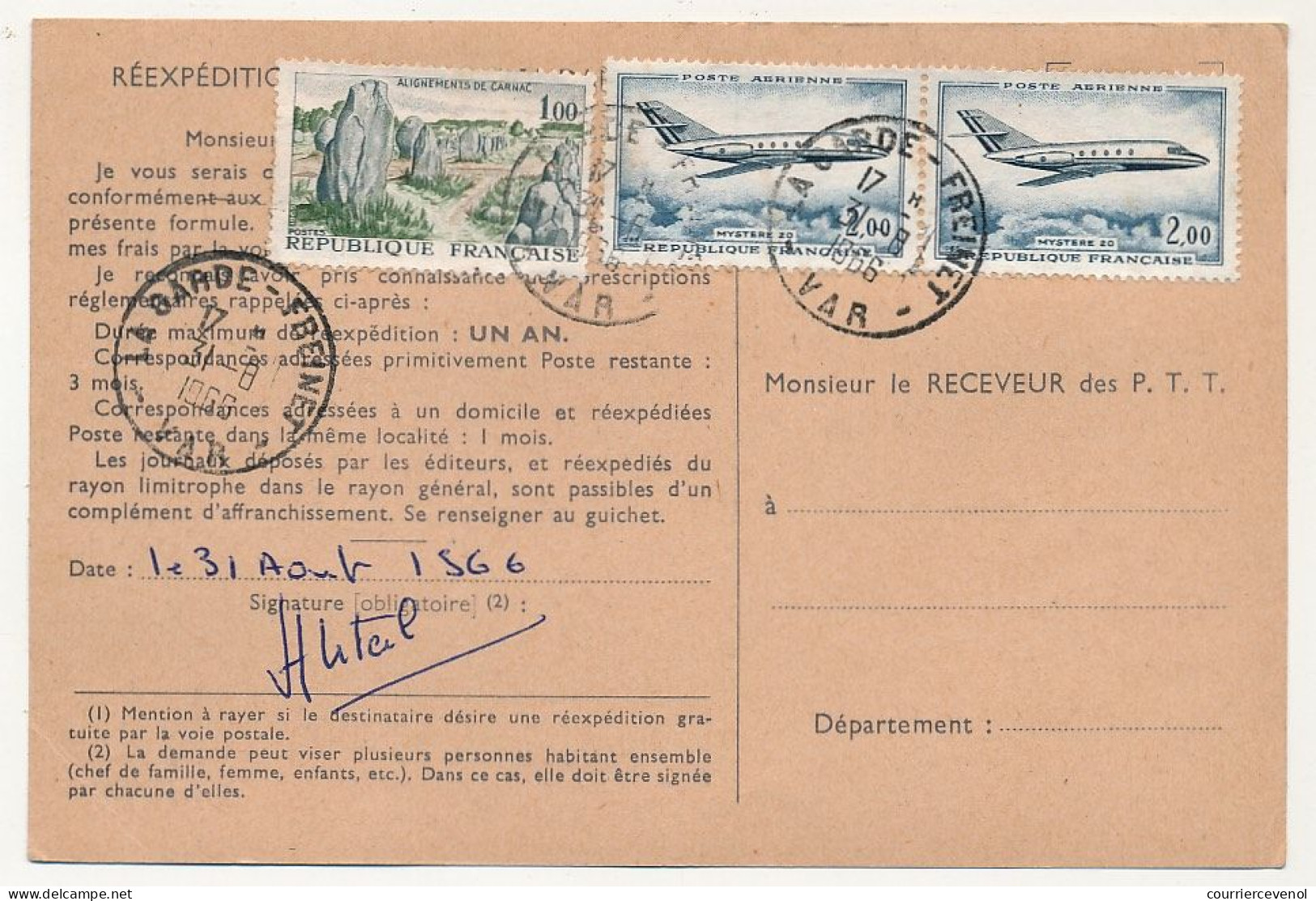 FRANCE - 12 ordres de réexpédition, affranchis timbres avions dont 5,00F Caravelle, combinaisons diverses