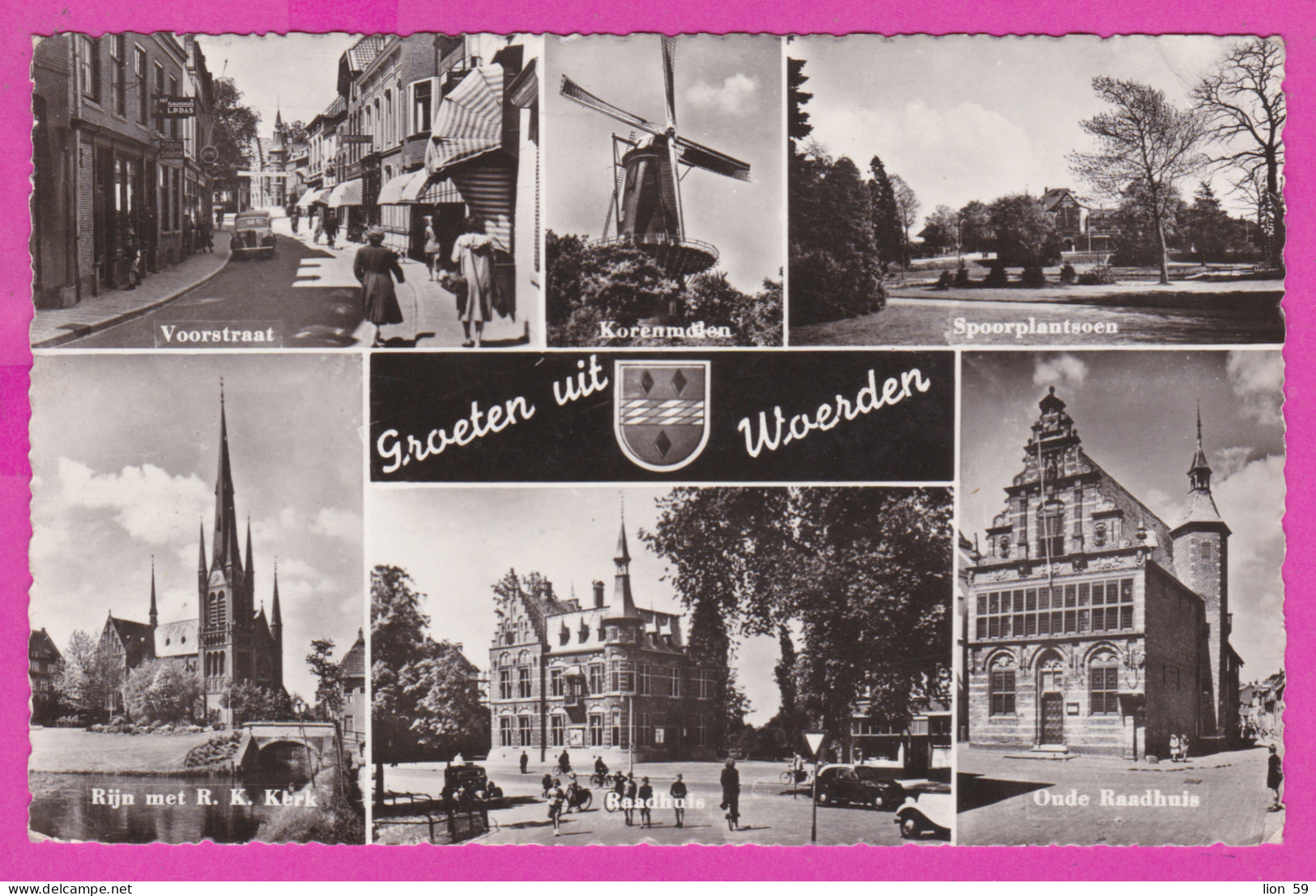 292225 / Netherlands Woerden - Windmill Oude Raadhuis PC Used Gravenhage 1965 Queen Juliana Flamme Airplane - Woerden