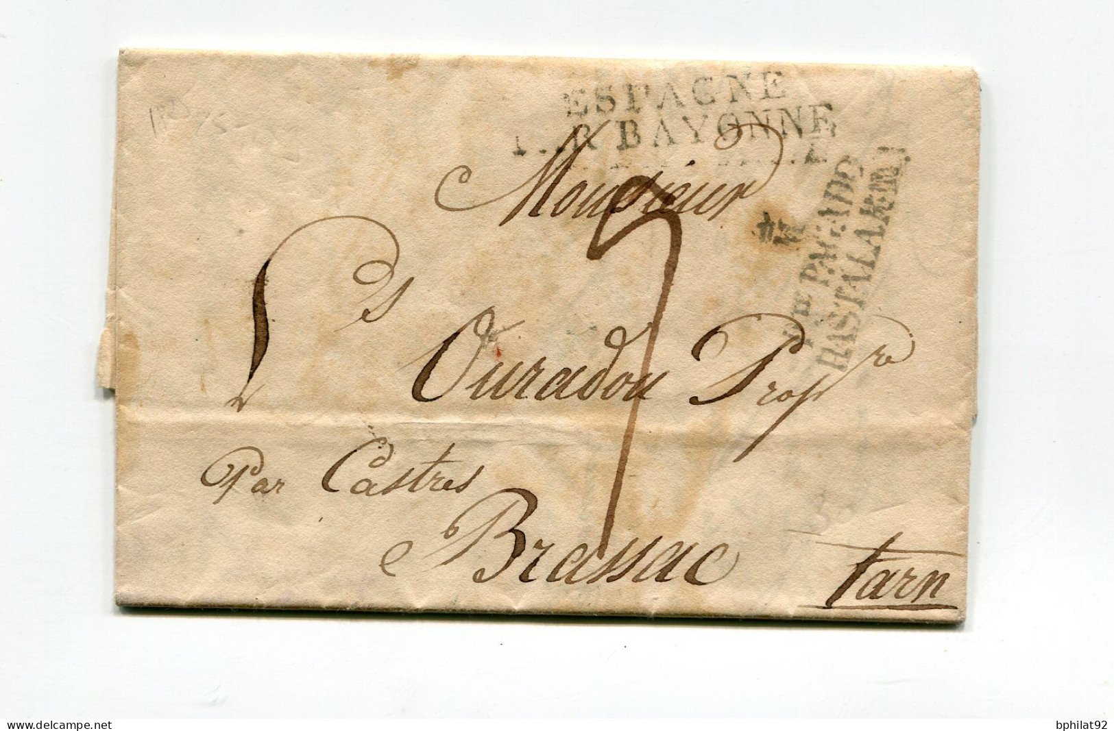 !!! LETTRE DE MADRID DE 1825 POUR LE TARN, MARQUE D'ENTREE ESPAGNE PAR BAYONNE - ...-1850 Prephilately