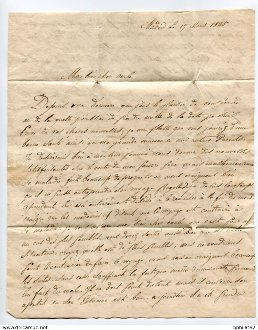 !!! LETTRE DE MADRID DE 1825 POUR LE TARN, MARQUE D'ENTREE ESPAGNE PAR BAYONNE - ...-1850 Vorphilatelie