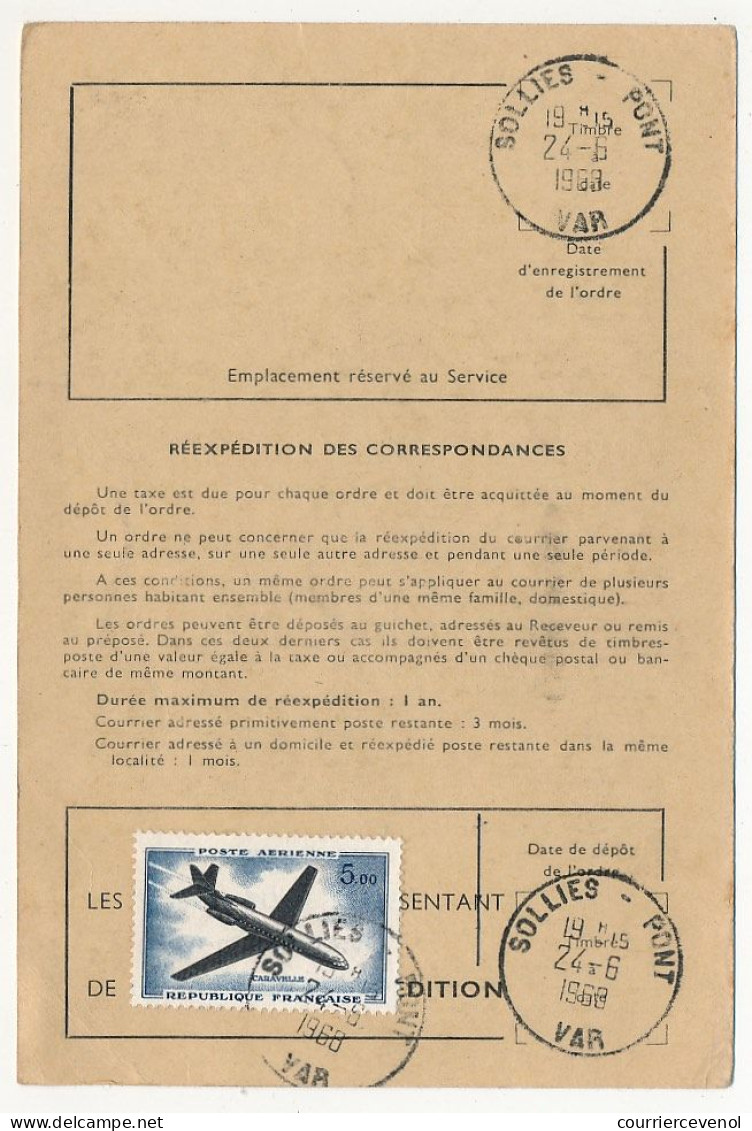 FRANCE - 12 Ordres De Réexpédition, Affranchis Timbres Avions Dont 5,00F Caravelle, Combinaisons Diverses - Storia Postale