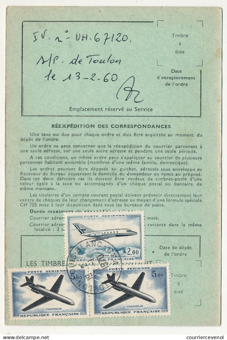 FRANCE - 12 Ordres De Réexpédition, Affranchis Timbres Avions Dont 5,00F Caravelle, Combinaisons Diverses - Lettres & Documents