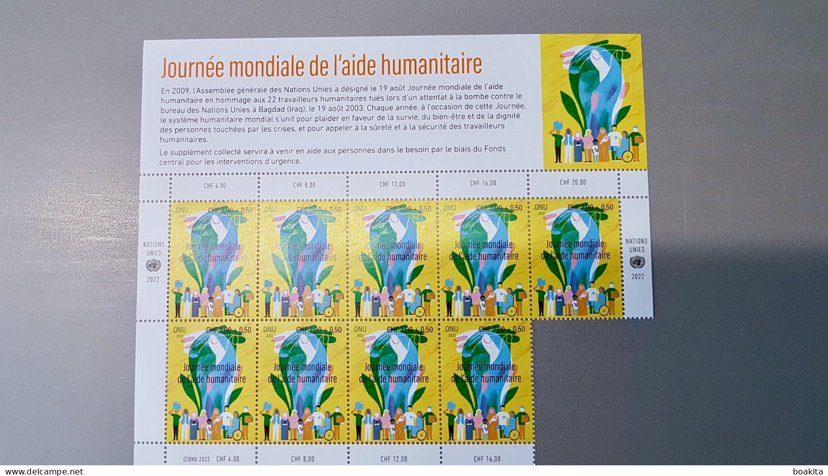 ONU Genève 2022, 9 Timbres De CHF 2.00+0.50 Provenant D'une Mini-feuille Journée Mondiale De L'aide Humanitaire - Ongebruikt