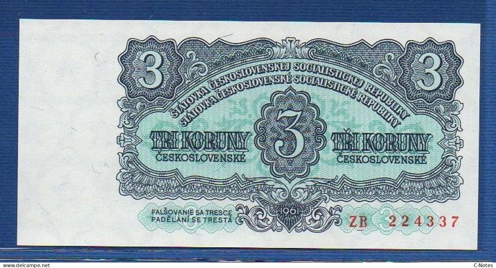 CZECHOSLOVAKIA - P.81a – 3 Korun Československých (1961) UNC, S/n ZB 224337 - Tschechoslowakei