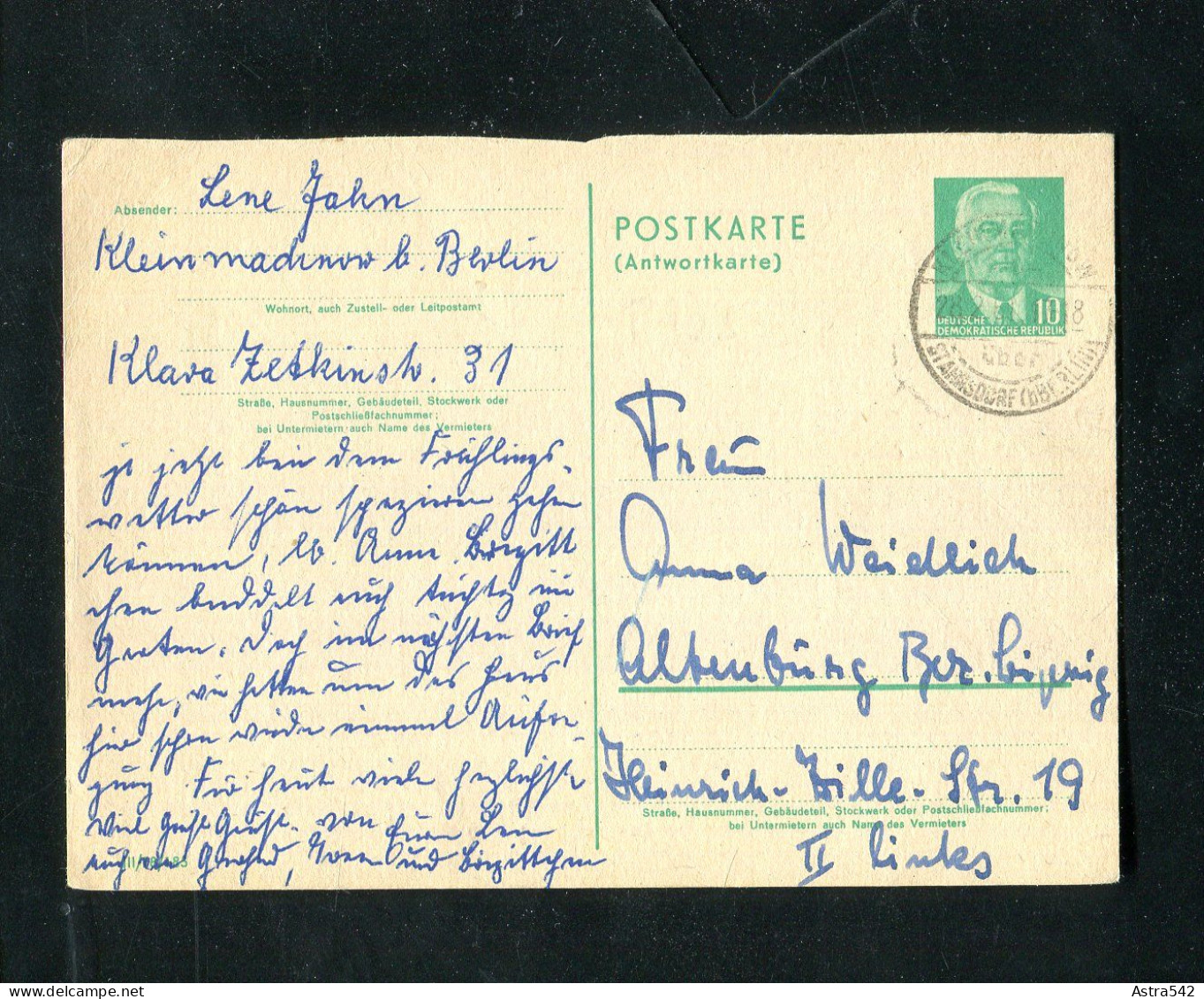 "DDR" 1956, Postkarte (Antwortkarte) Mi. P 70 I A Gestempelt (13143) - Postcards - Used