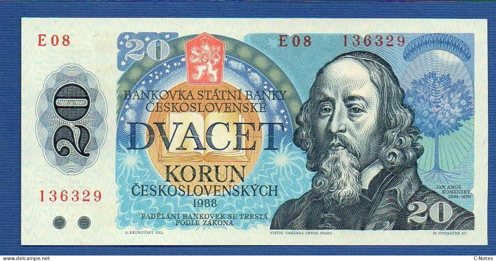 CZECHOSLOVAKIA - P.95a – 20 Korún Československých 1988 UNC, S/n E08 136329 - Checoslovaquia