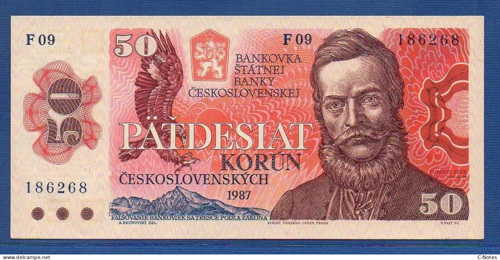 CZECHOSLOVAKIA - P.96a – 50 Korún Československých 1987 AUNC, S/n F09 186268 - Cecoslovacchia