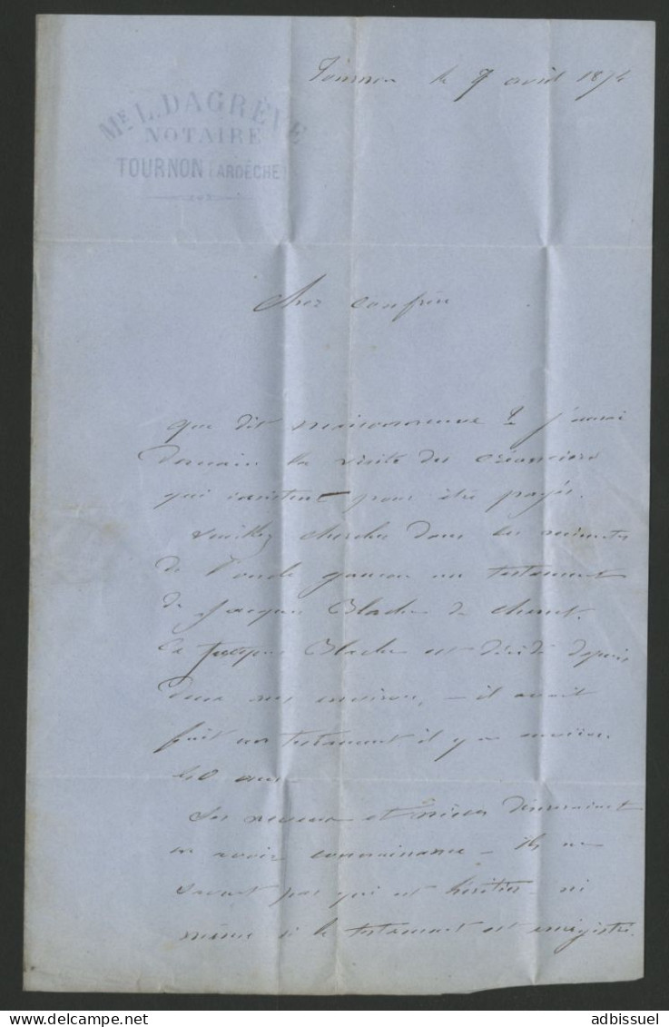 ARDECHE C. à D. Perlé SAINT VICTOR Sur N° 59 Cote 340 € + Boîte Mobile Par Diligence BM Sur Lettre Voir Suite - 1849-1876: Classic Period