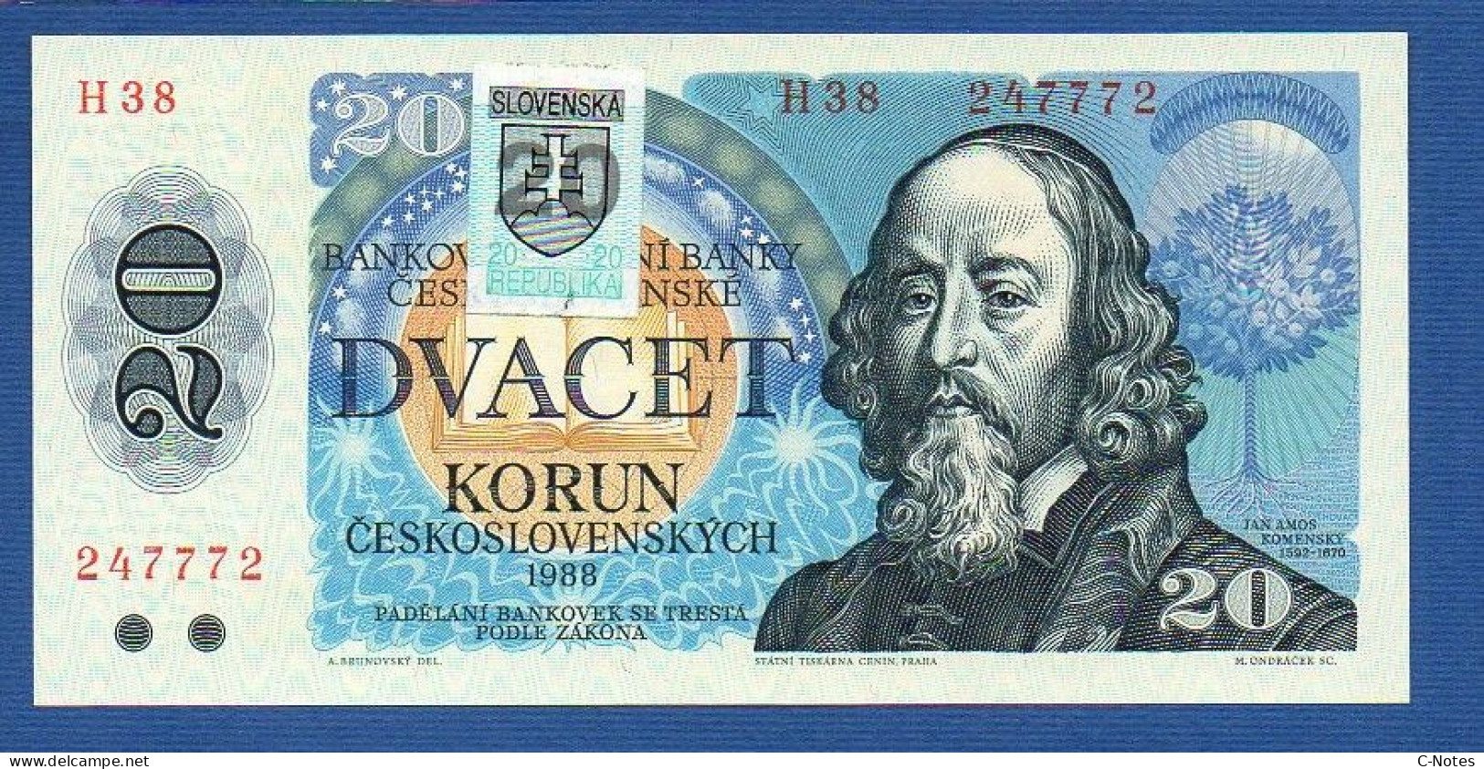 SLOVAKIA - P.15a – 20 Korún Slovenských 1988 (1993) UNC, Serie H38 247772 - Slowakije