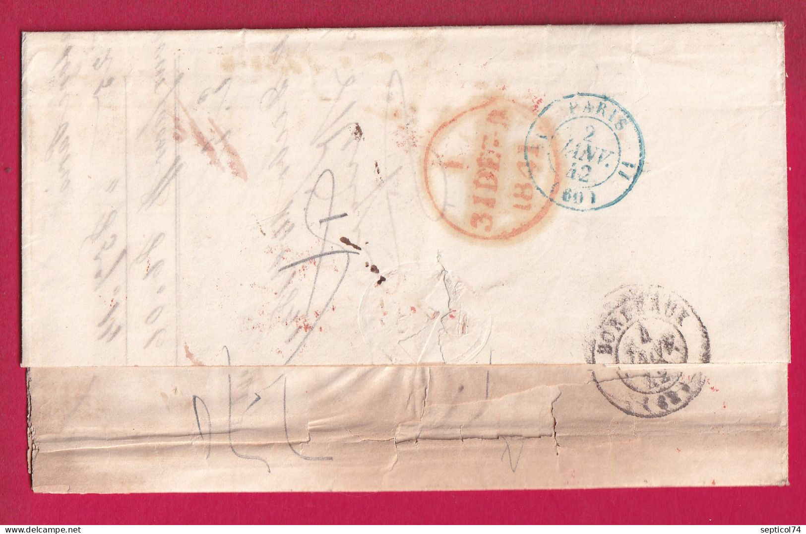 LETTRE DE NEW YORK USA 1842 PACKET LETTER + PAID TAXE 26 MENTION DOUBLE POUR BORDEAUX LETTRE - …-1845 Prephilately