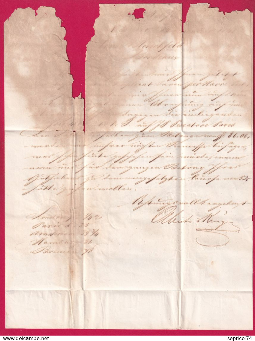 LETTRE DE NEW YORK USA 1842 PACKET LETTER + PAID TAXE 26 MENTION DOUBLE POUR BORDEAUX LETTRE - …-1845 Voorfilatelie