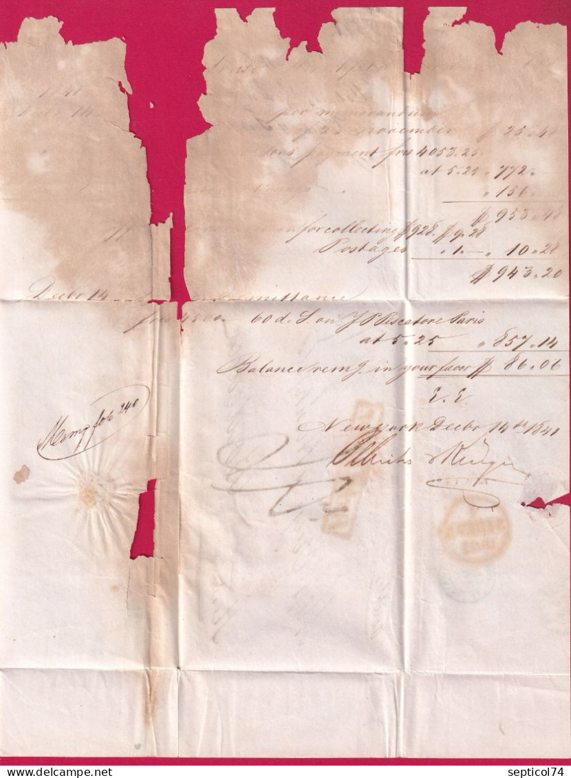 LETTRE DE NEW YORK USA 1842 PACKET LETTER + PAID TAXE 26 MENTION DOUBLE POUR BORDEAUX LETTRE - …-1845 Vorphilatelie