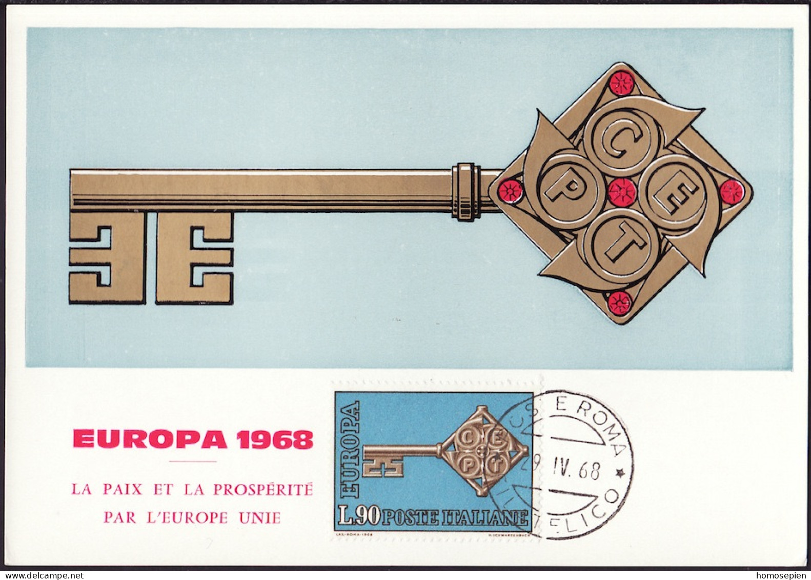 Europa CEPT 1968 Italie - Italy - Italien CM Y&T N°1010 - Michel N°MK1272 - 50l EUROPA - 1968