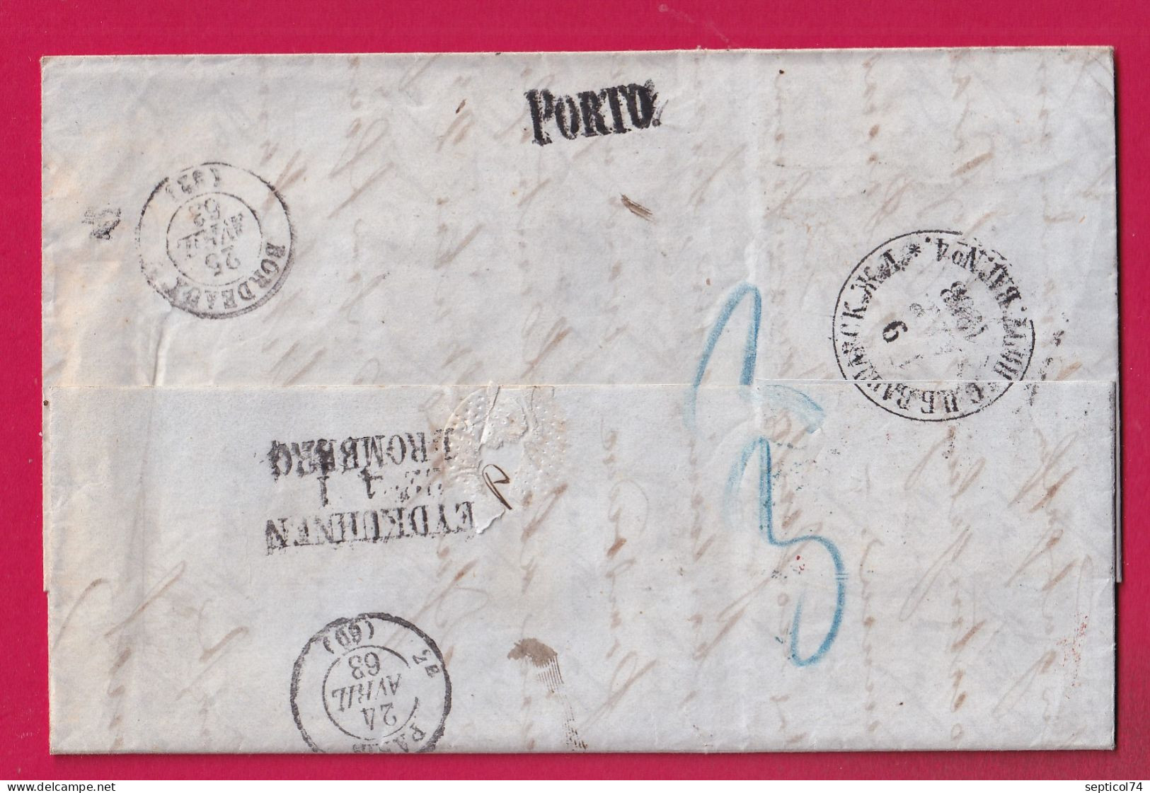 RUSSIE RUSSIA ST PETERSBURG 1863 AUS RUSSLAND EN ROUGE P33 ENTREE PRUSSE ERQUELINE POUR BORDEAUX LETTRE COVER - ...-1857 Prefilatelia