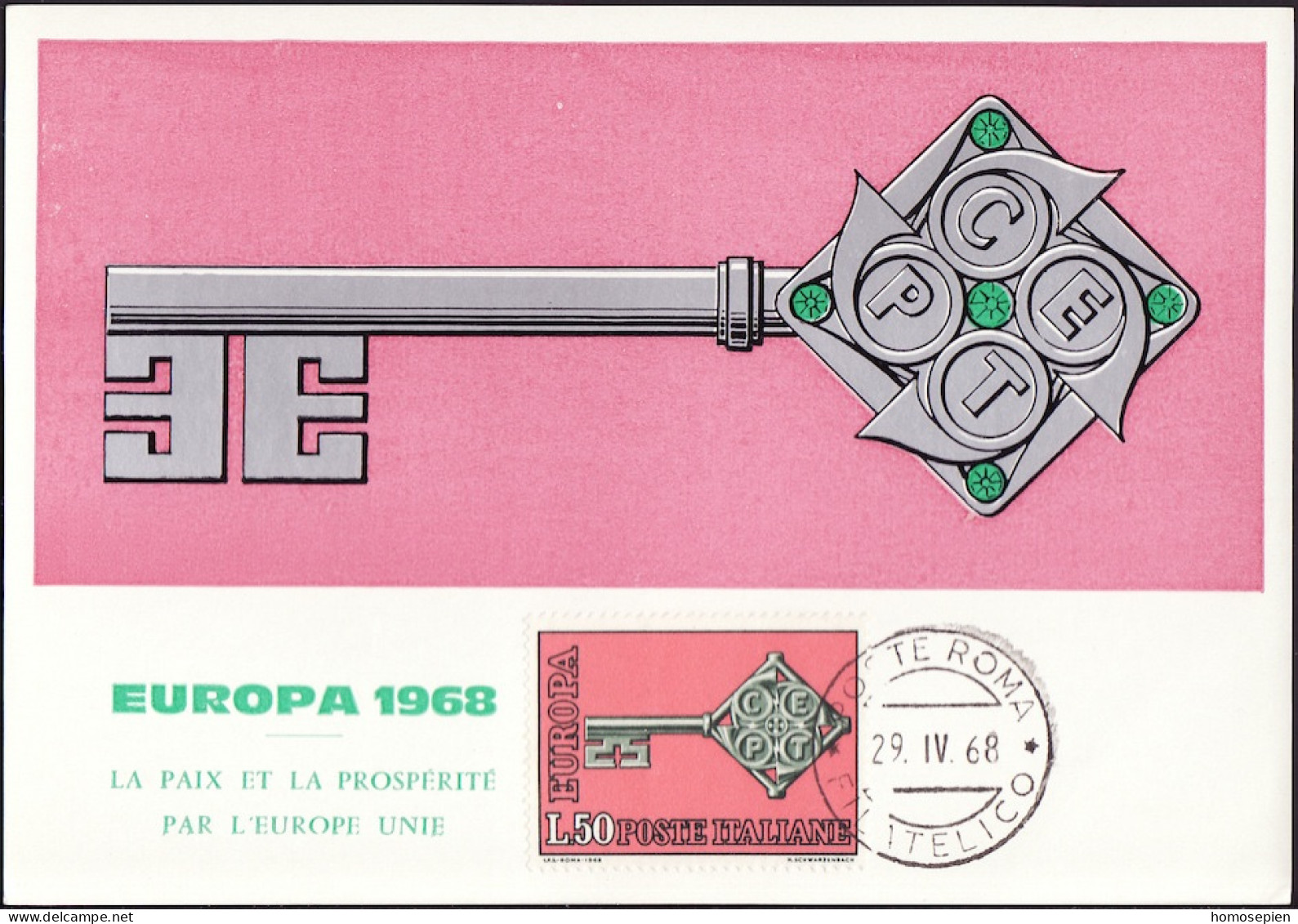 Europa CEPT 1968 Italie - Italy - Italien CM Y&T N°1011 - Michel N°MK1273 - 90l EUROPA - 1968