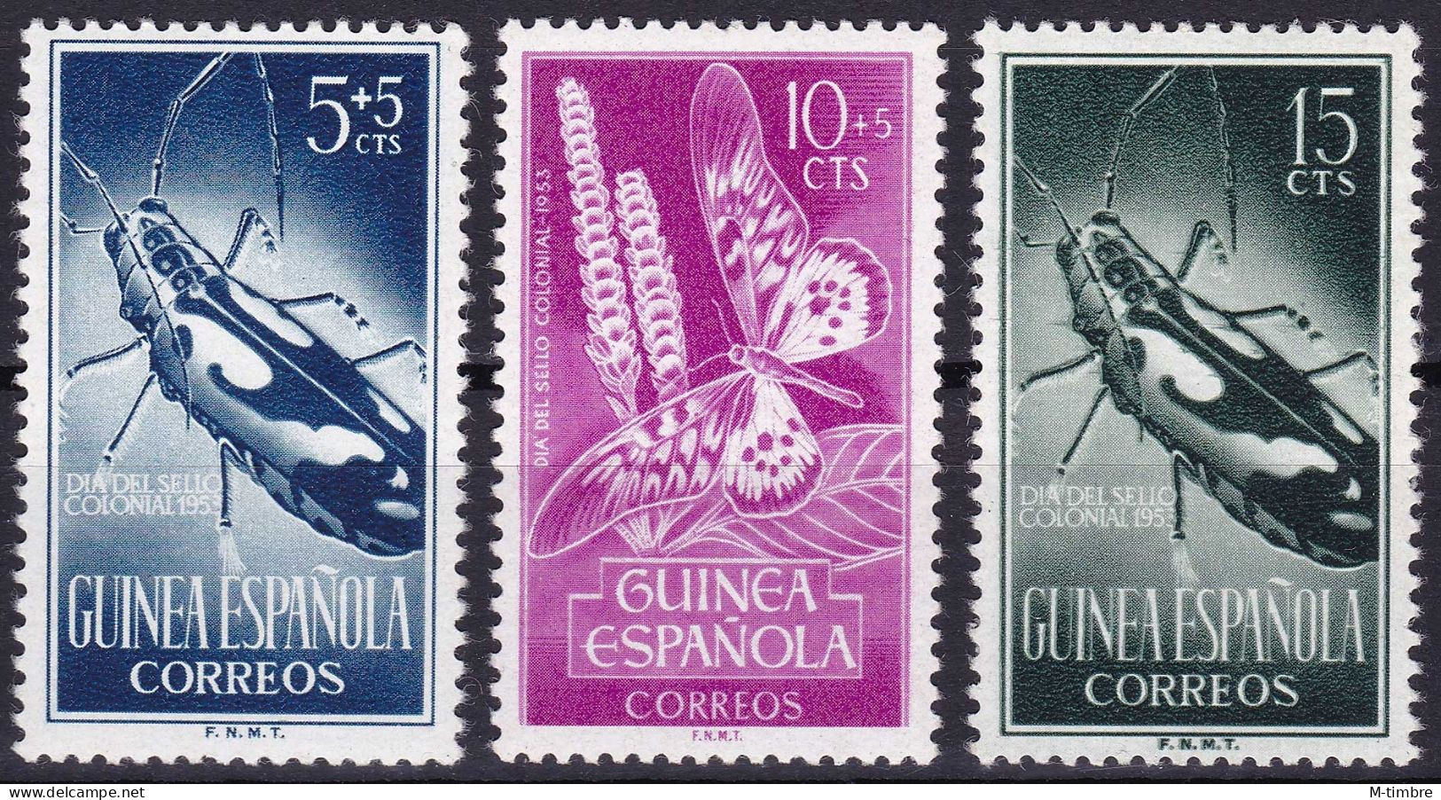 Guinée Espagnole YT 351-352-353 Mi 295-296-297 Année 1953 (MNH **) Animaux - Insecte - Scarabée - Papillon - Guinea Española