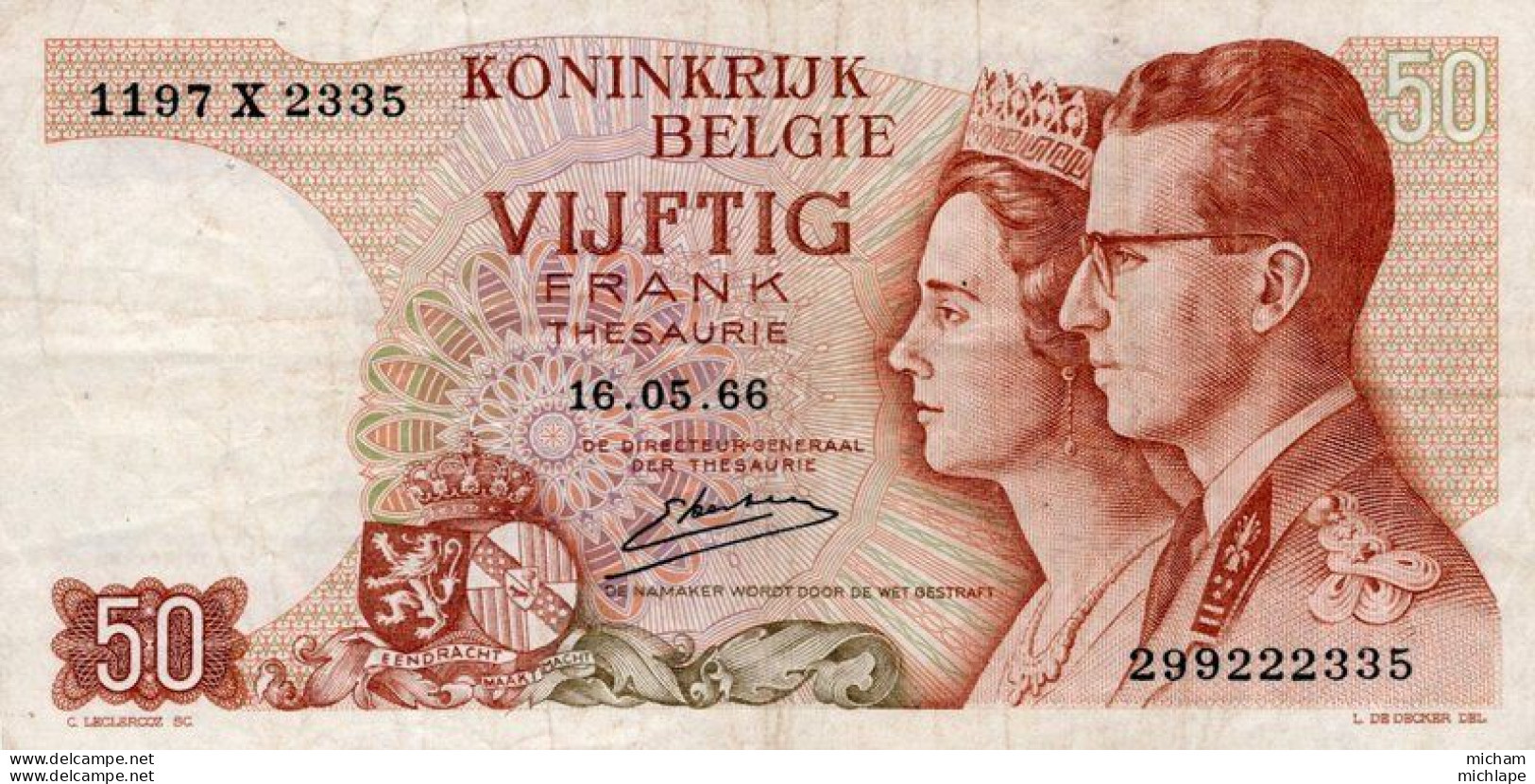 Billet -  BELGIQUE -  Cinquante  Francs  1966 - To Identify
