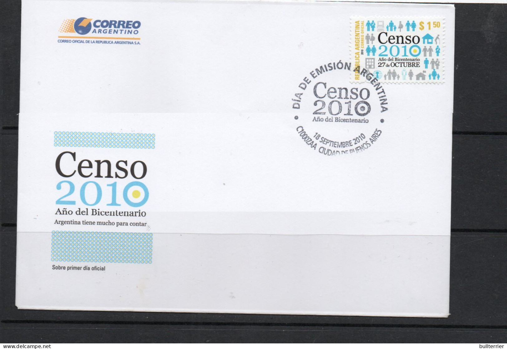 ARGENTINA  - 2010 - CENSUS  ON ILLUSTRATED FDC, - Covers & Documents