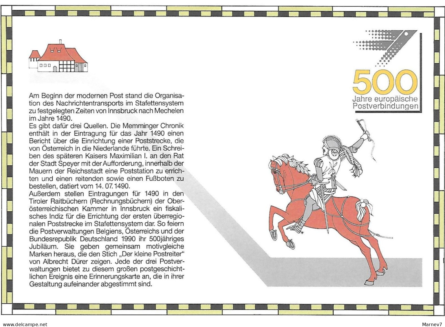 Su 3 Encarts Liaisons Postales Européennes - 1490 - 1990 - MECHELEN MALINES INNSBRUCK SPEYER MEMMINGEN - Storia Postale