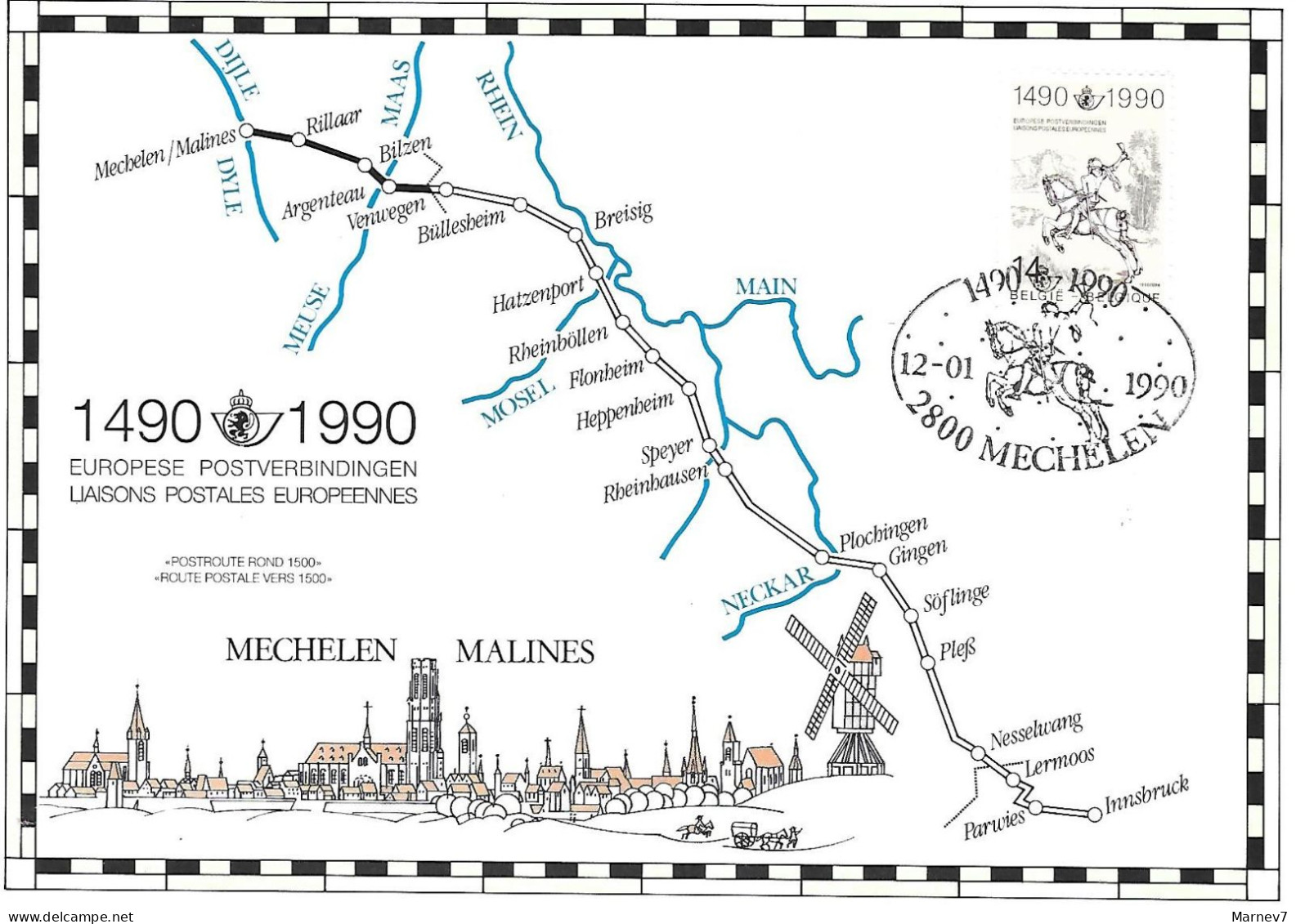 Su 3 Encarts Liaisons Postales Européennes - 1490 - 1990 - MECHELEN MALINES INNSBRUCK SPEYER MEMMINGEN - Cartas & Documentos