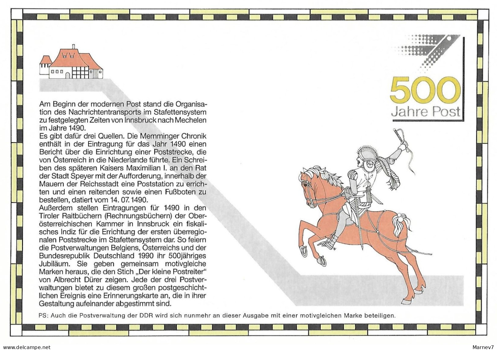 Su 3 Encarts Liaisons Postales Européennes - 1490 - 1990 - MECHELEN MALINES INNSBRUCK SPEYER MEMMINGEN - Brieven En Documenten