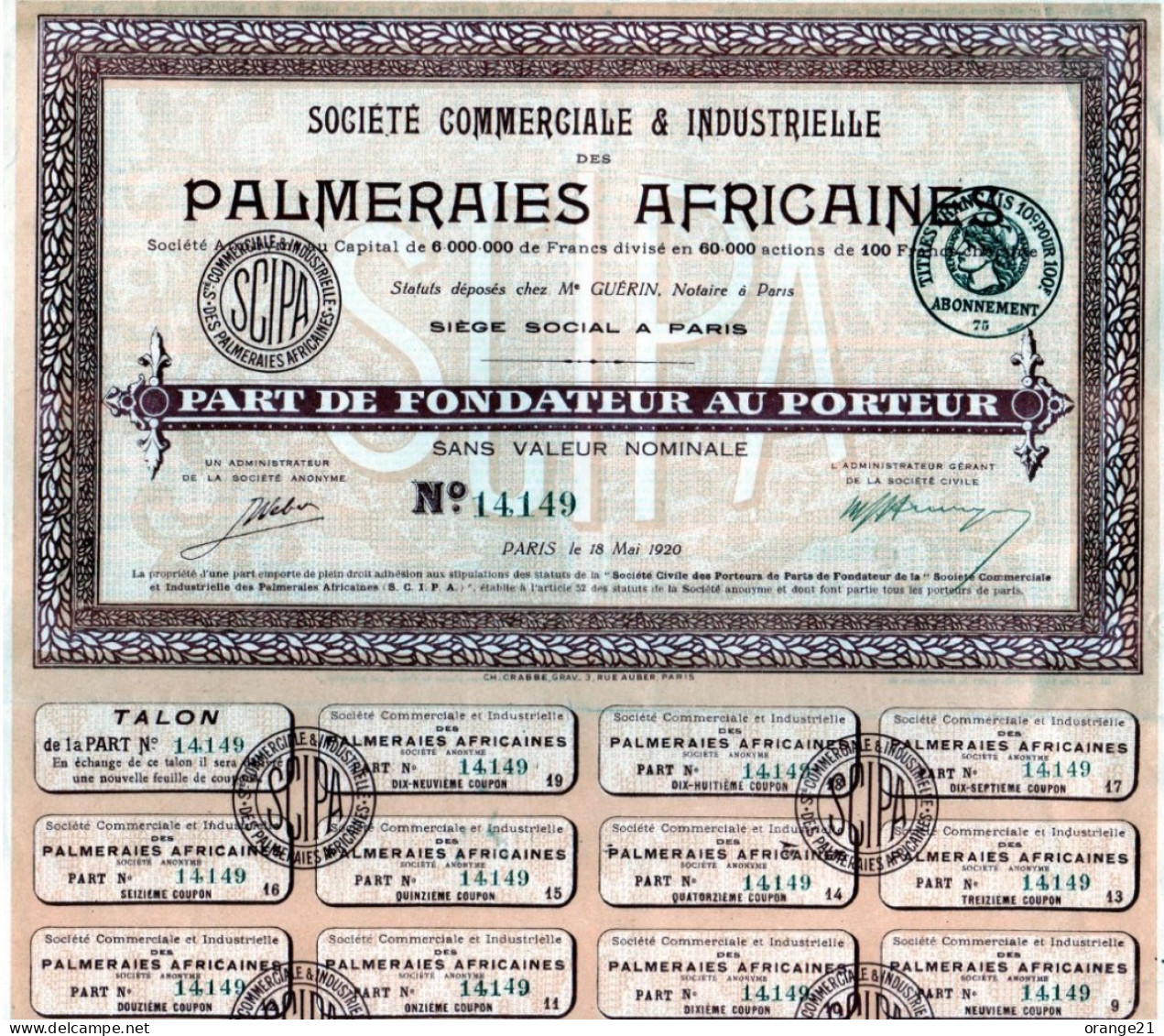 SCI PALMERAIES AFRICAINES 1920 - Schiffahrt