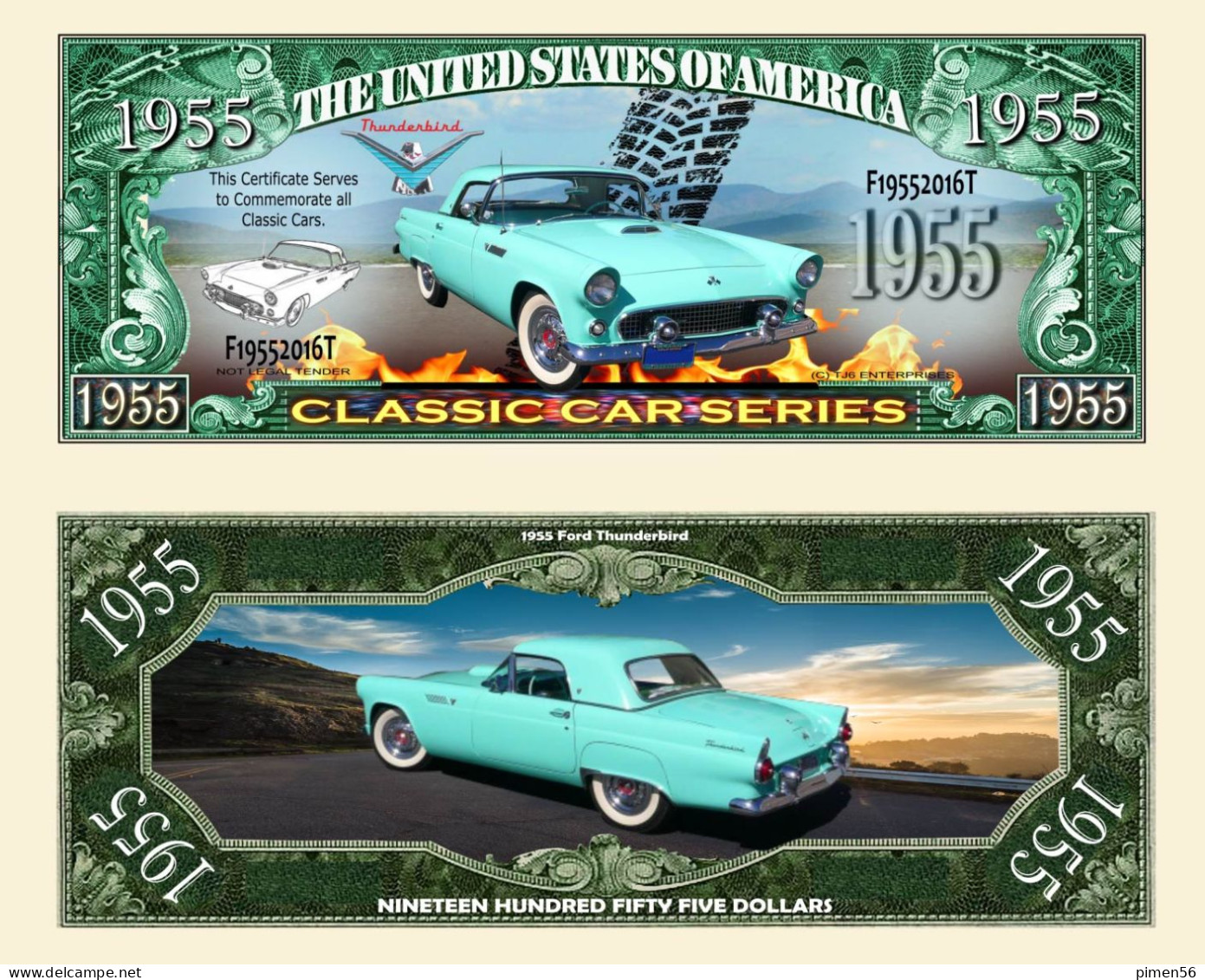 USA - FANTASY NOTE - FORD  THUNDERBIRD 1955 - UNC / SERIES  CLASSIC  CAR - Andere & Zonder Classificatie