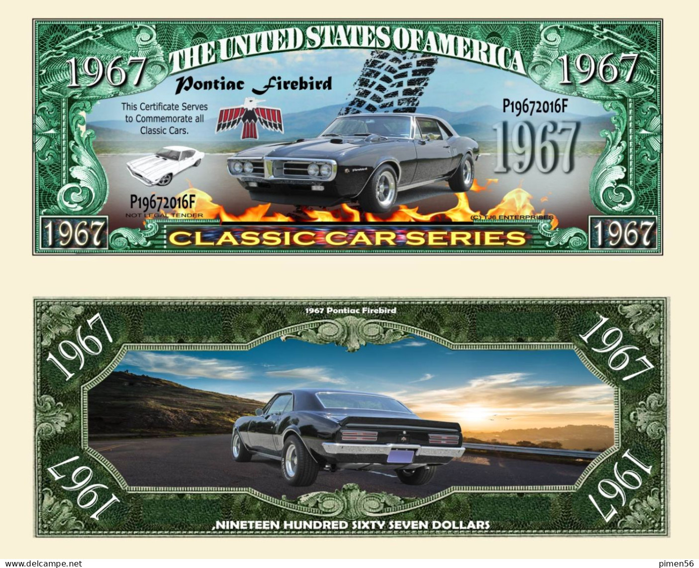 USA - FANTASY NOTE - PONTIAC  FIREBIRD 1967 - UNC / SERIES  CLASSIC  CAR - Other & Unclassified