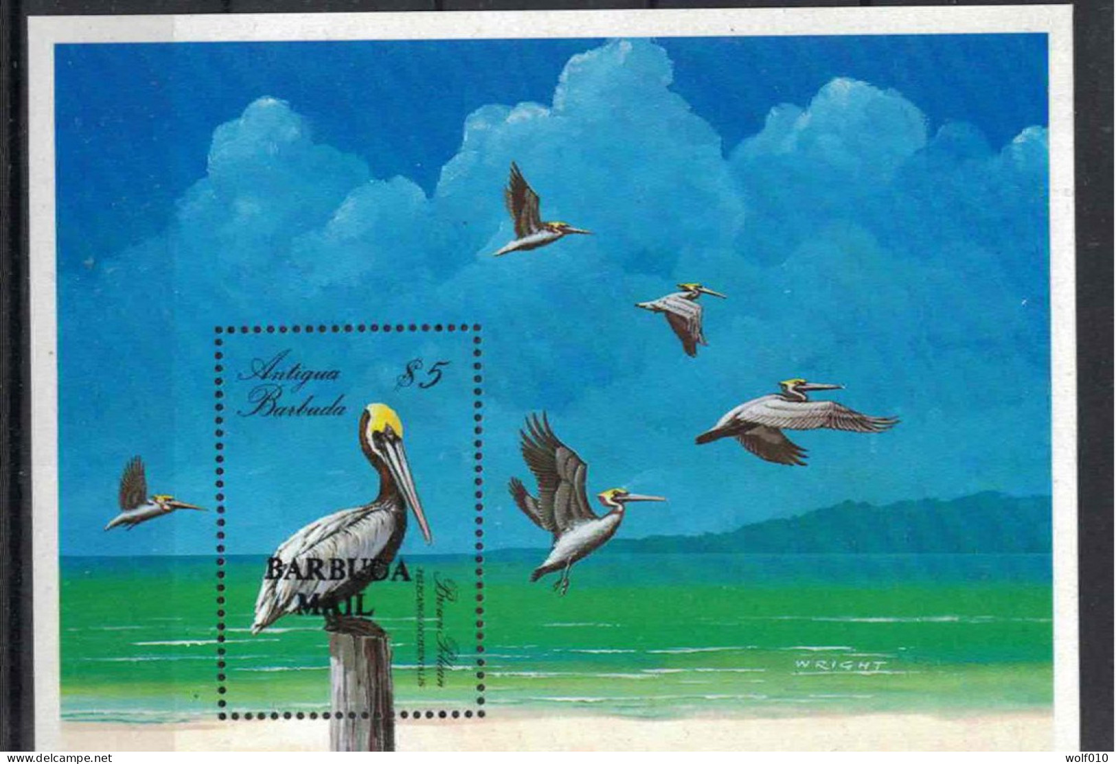 Barbuda. 1991. Brown Pelican. MNH SS. SCV = 25.00. - Pelikanen