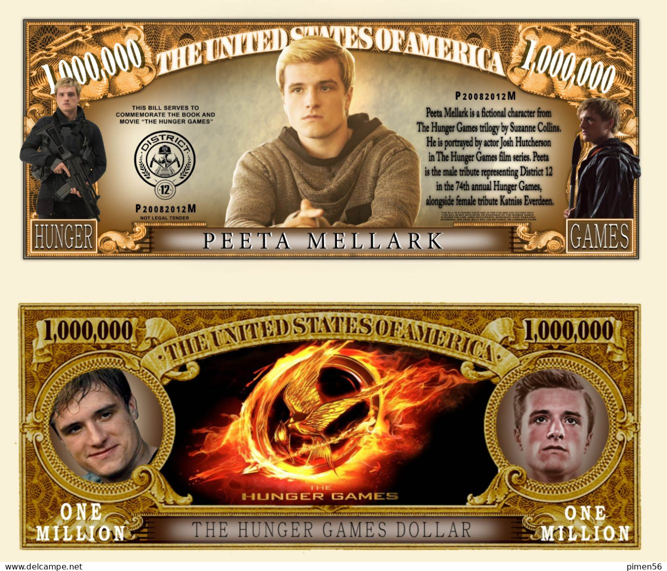 USA - FANTASY NOTE - PEETA  MELLARK - UNC / SERIES  HUNGER  GAMES - Other & Unclassified