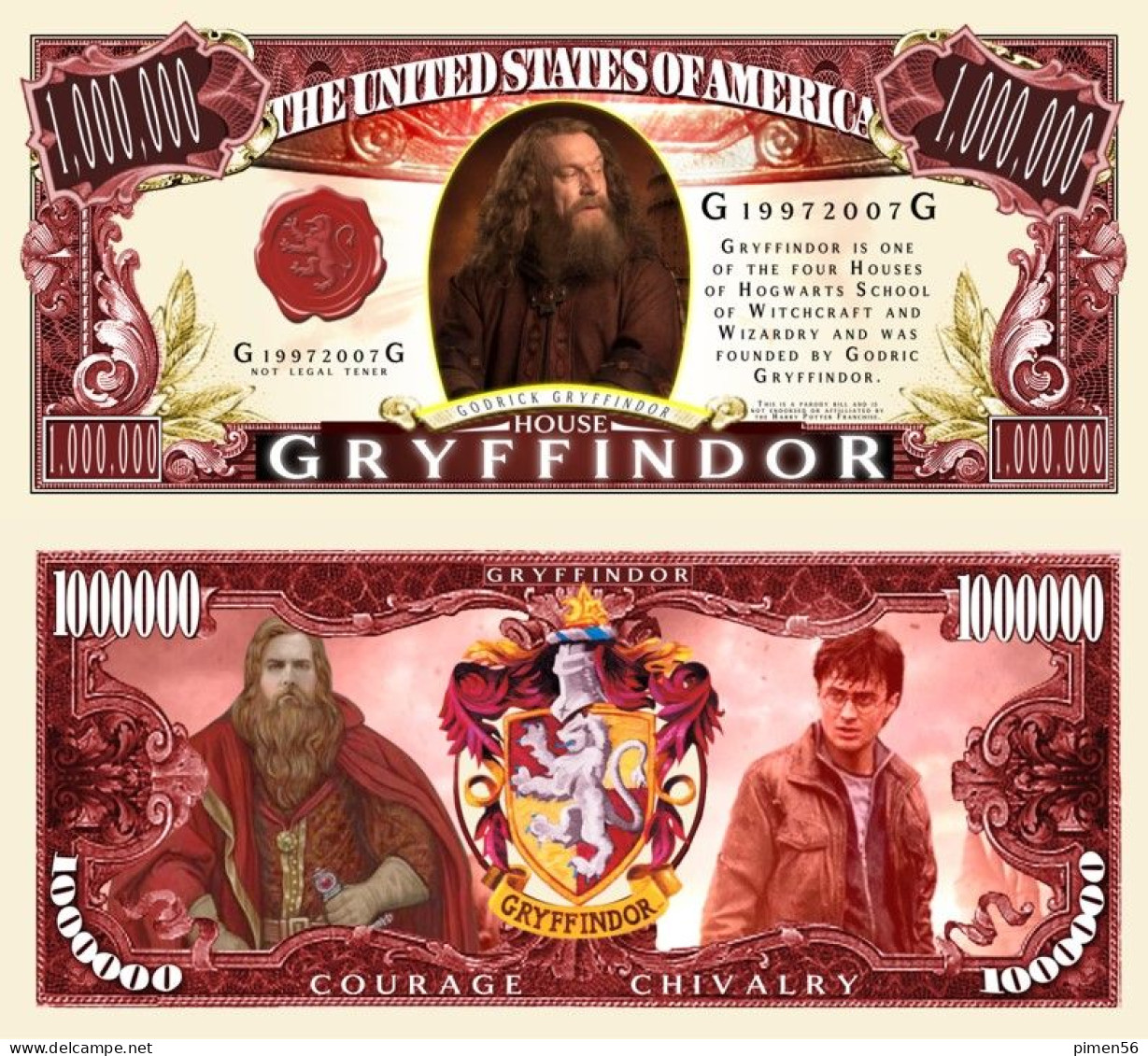 USA - FANTASY NOTE - HOUSE  GRYFFINDOR - UNC / SERIES  HARRY  POTTER - Otros & Sin Clasificación