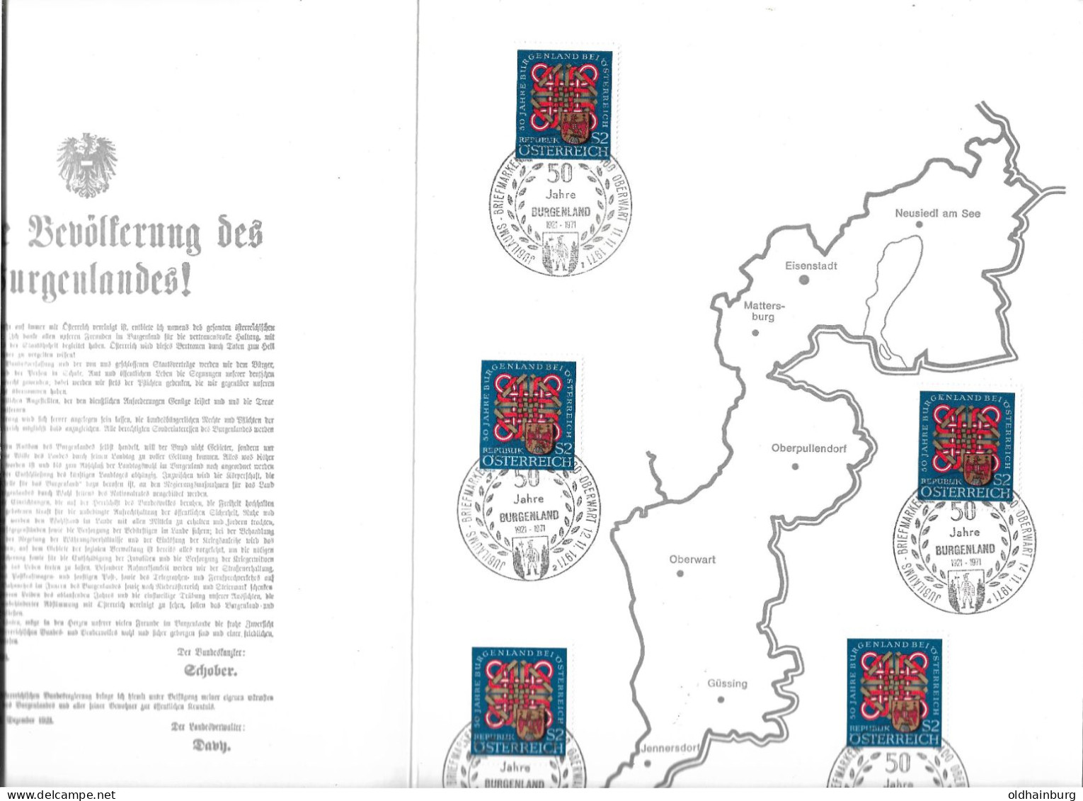 1069c: Faltfolder Format A4, 50 Jahre Burgenland Bei Österreich, Gestempelt 1971 In Oberwart - Oberwart