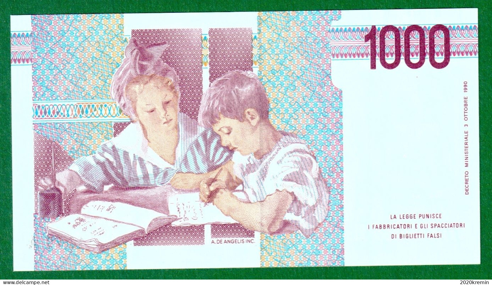 1000 1.000 Lire 03.10.1990 UNC - 1000 Lire