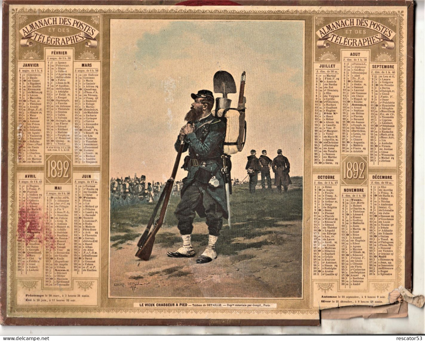 Calendrier Des Postes Ancien 1892 - Petit Format : ...-1900