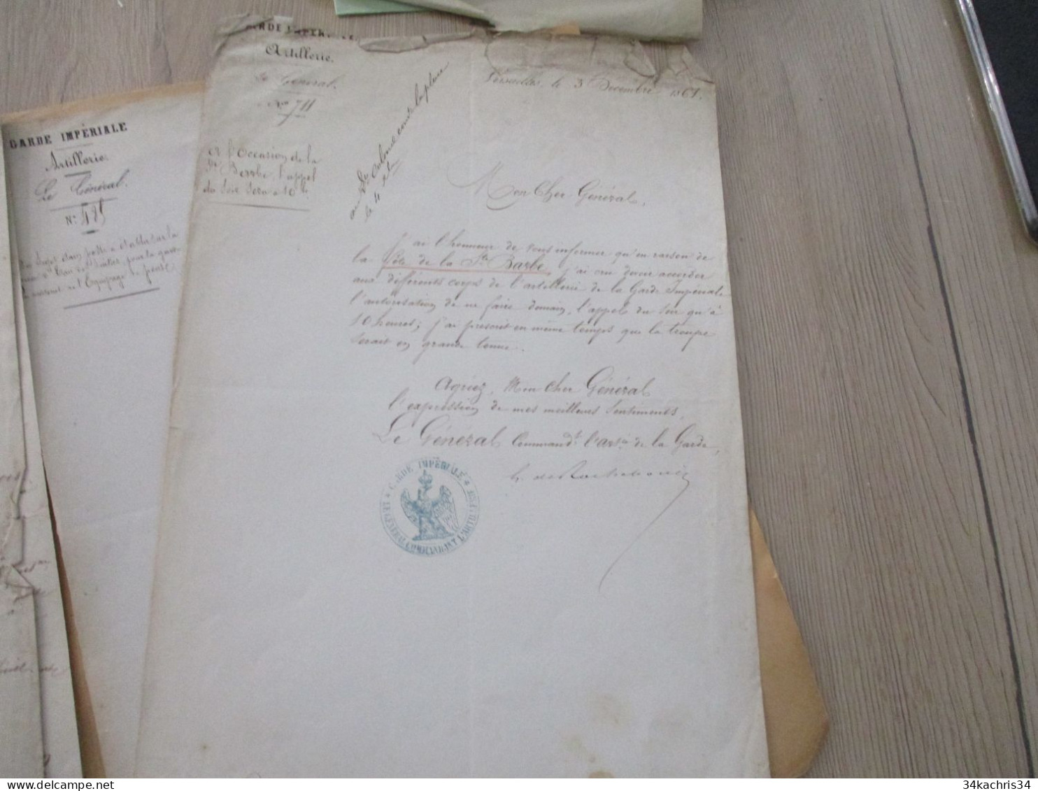 Général DE ROCHEBOUET  Archive 4 LAS Autographes Signée S à L'entête Garde Impériale 1861 Affaires Militaires - Manuscritos