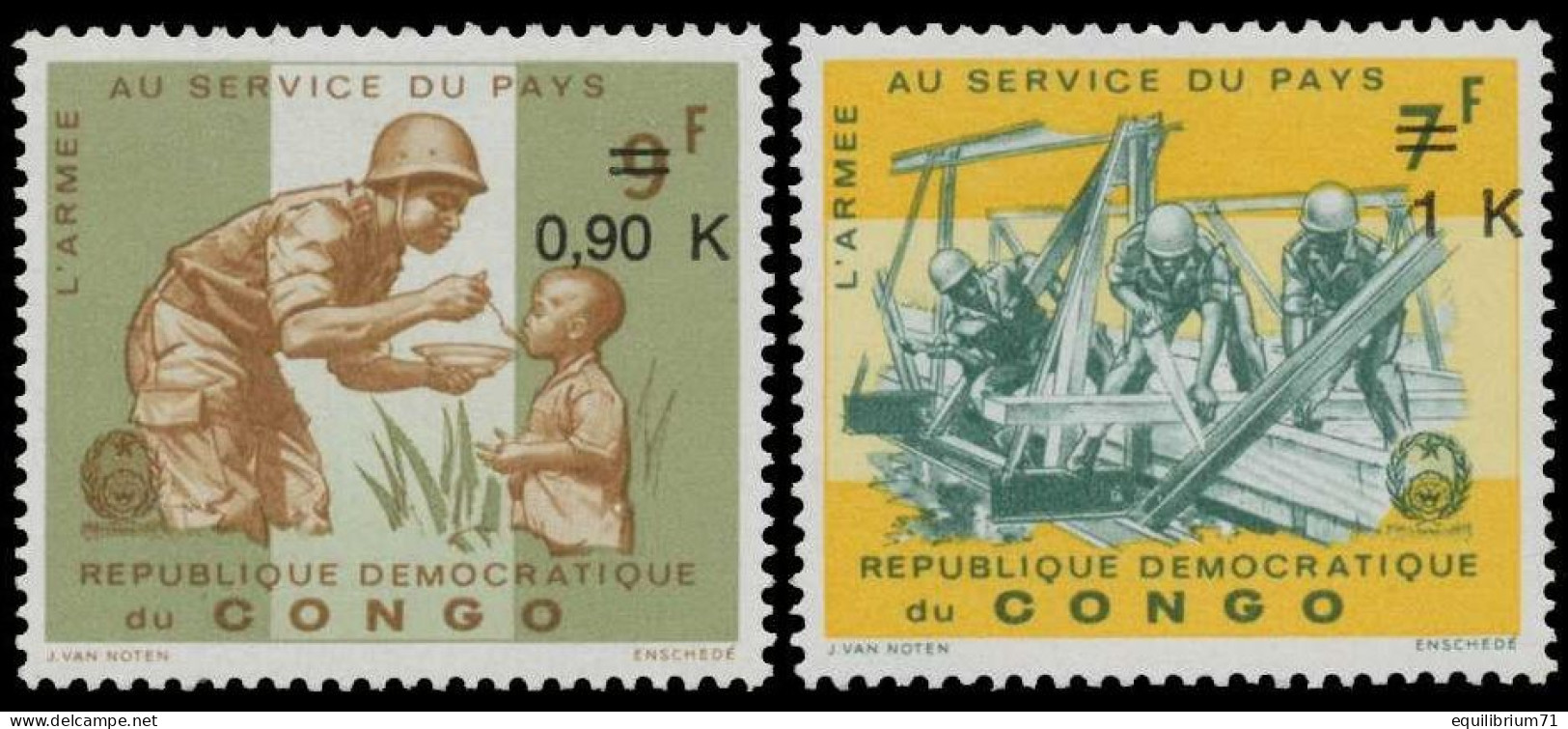 738/739**  Palais De La Nation, Armée Au Service Du Pays, Mobutu - Nouvelle Valeur / Paleis Der Natie - Nieuwe Muntsoort - First Aid