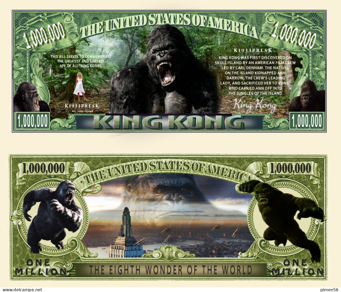 USA - FANTASY NOTE - KING  KONG -  UNC - Sonstige & Ohne Zuordnung