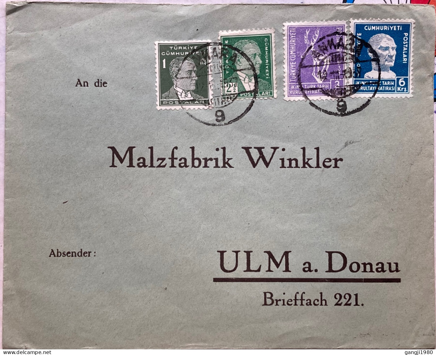 TURKEY 1940, COVER USED TO GERMANY, 4 DIFFERENT STAMP, ANIMAL, PRESIDENT KEMAL ATATURK, ANKARA CITY CANCEL. - Lettres & Documents