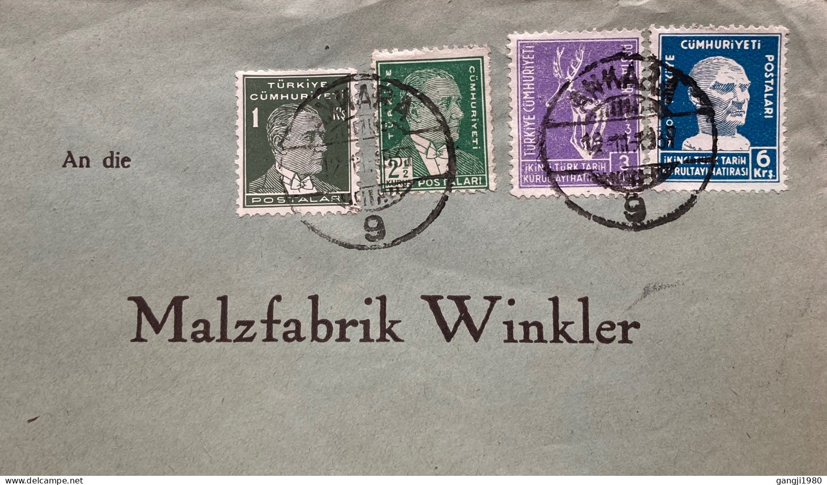 TURKEY 1940, COVER USED TO GERMANY, 4 DIFFERENT STAMP, ANIMAL, PRESIDENT KEMAL ATATURK, ANKARA CITY CANCEL. - Covers & Documents