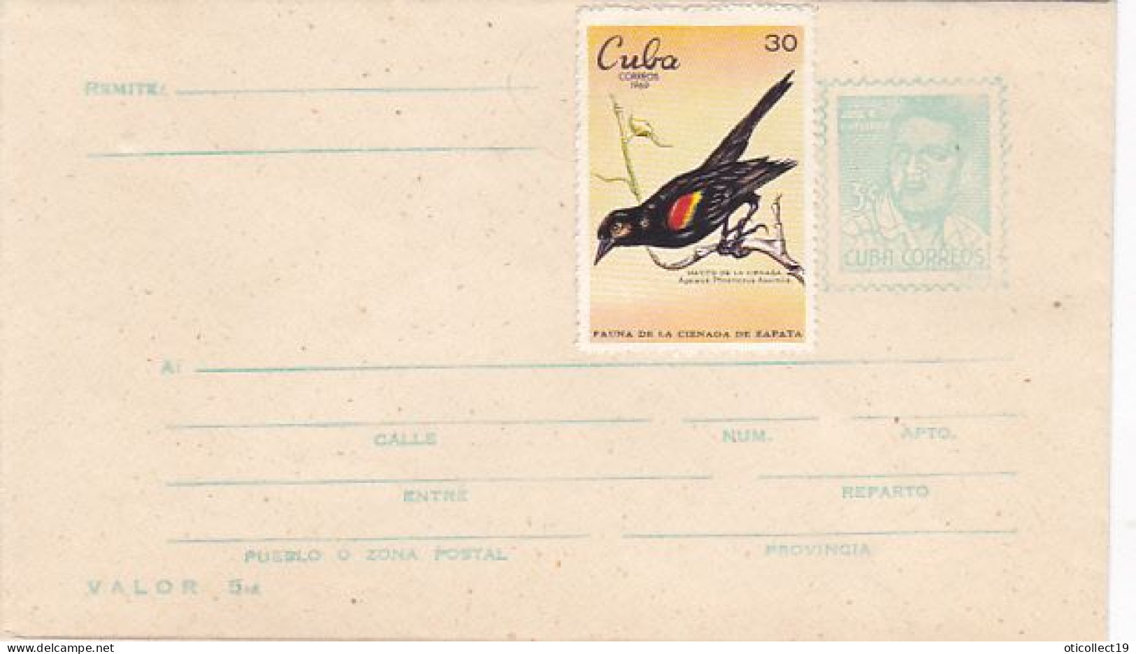 JOSE ANTONIE ECHEVERRIA, COVER STATIONERY, ENTIER POSTAL, RED WINGED BLACKBIRD STAMP, 1969, CUBA - Lettres & Documents