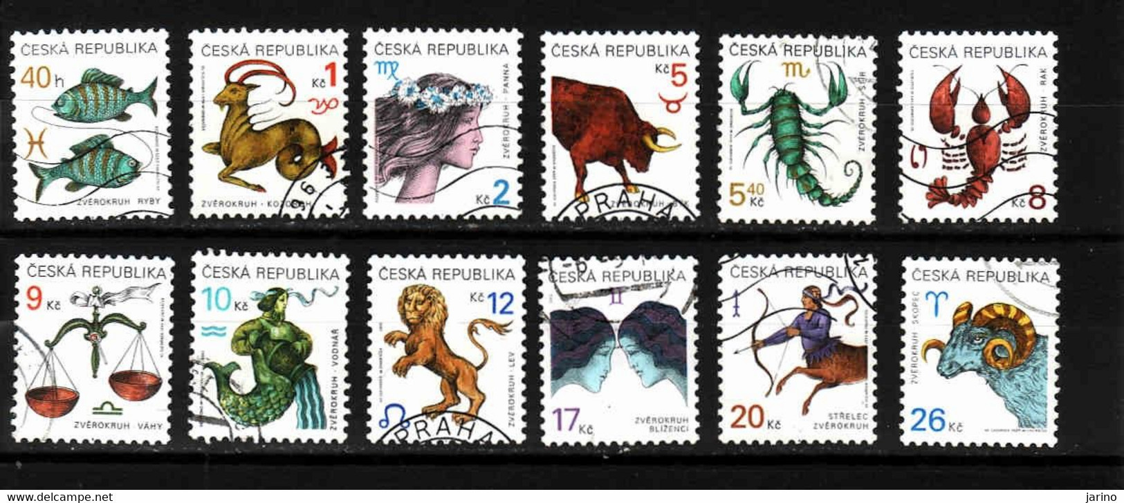 Czech Republic, Horoscope Set, Astrology, 1998-2003, Used.I Will Complete Your Wantlist Of Czech Or Slovak Stamps - Verzamelingen & Reeksen