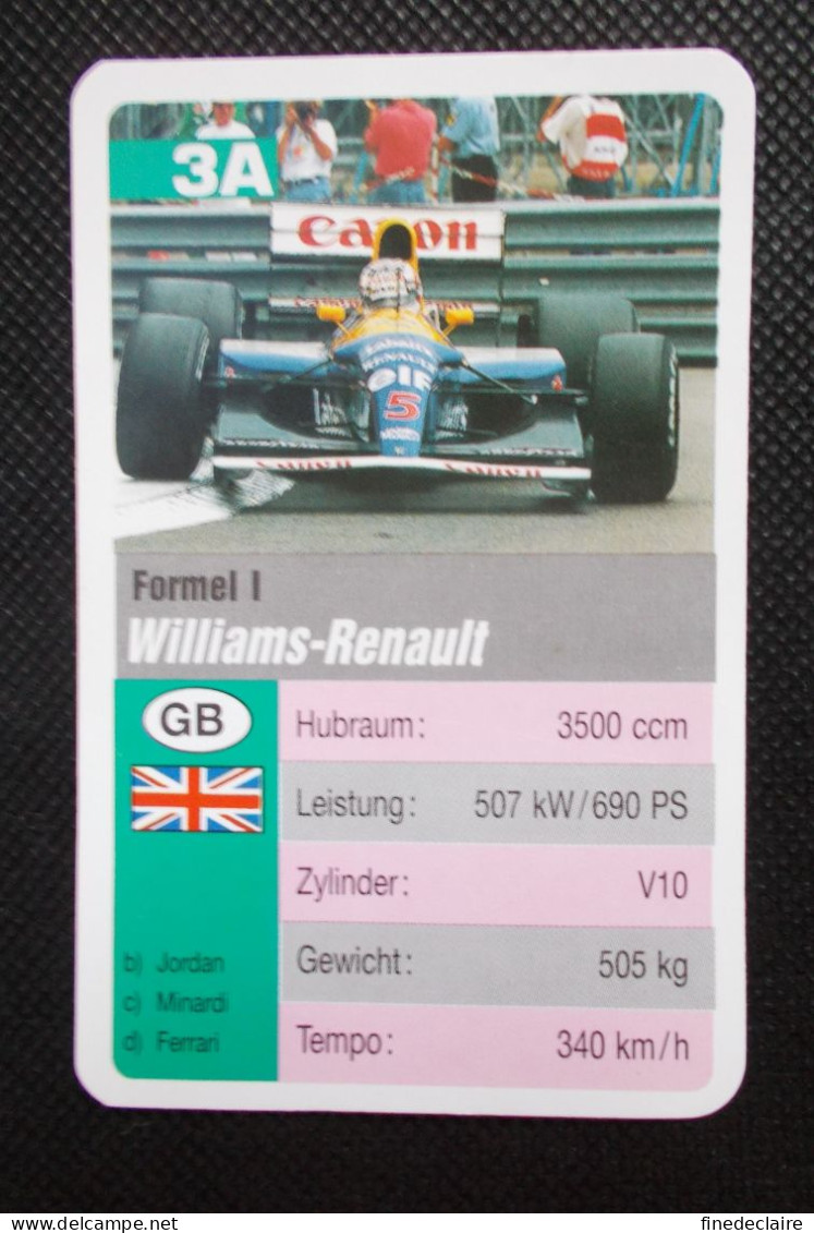 Trading Cards - ( 6 X 9,2 Cm ) 1995 - Formule 1 - Williams Renault - Grande Bretagne - N°3A - Motores