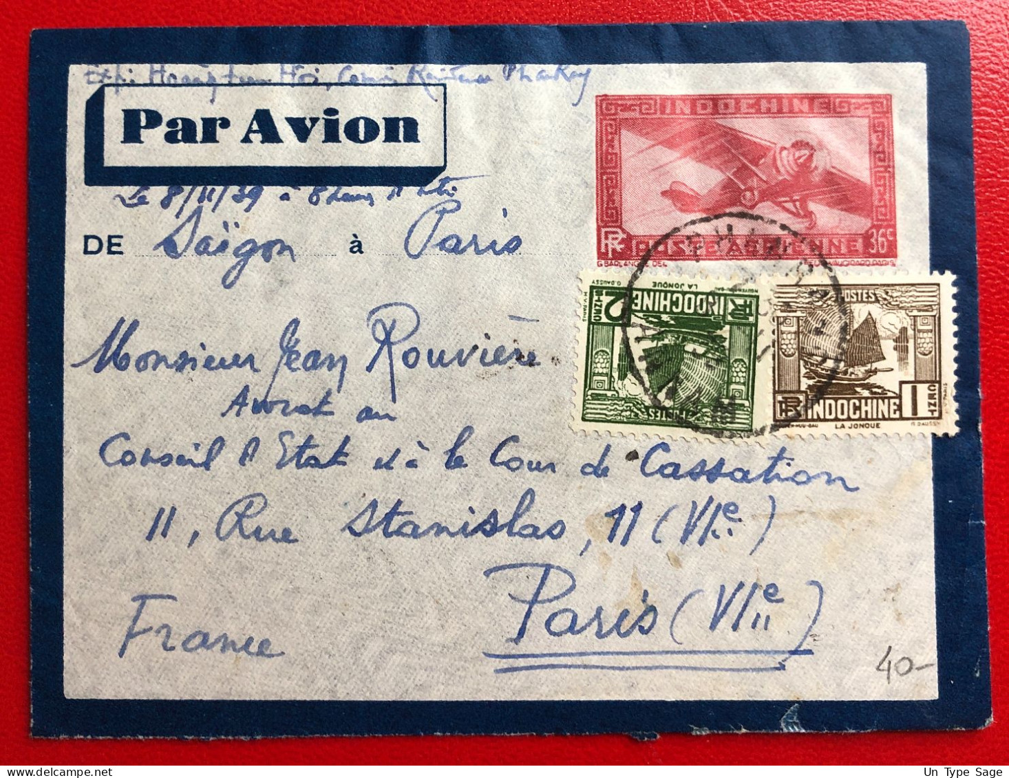 Indochine, Entier-Avion TAD PHANRANG, Annam, 8.11.1939, Pour La France - (A512) - Covers & Documents